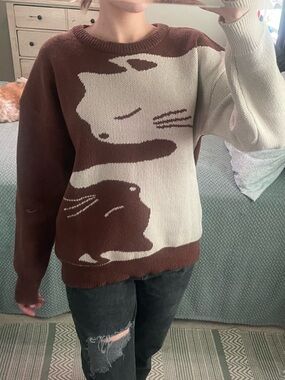 Cat Brown and Tan Knit Sweater